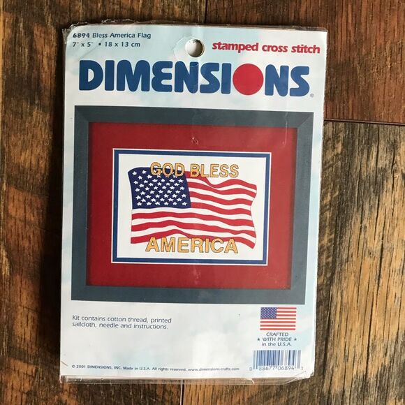 Dimensions 6894 Bless America Flag Stamped cross stitch New 7” x 5” - Picture 1 of 2